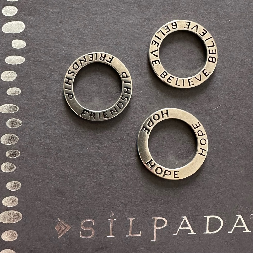 Silpada Sterling Silver Hope Believe Friendship Open Circle Pendant Charms